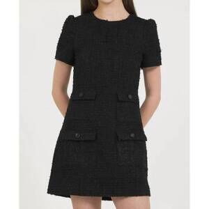 NEW STELLAH novelty tweed short sleeves mini dress in black